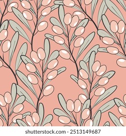 Seamless pattern with blueberry. Natural fresh ripe tasty blueberries. Vector illustration for background, packaging, textile, fabric and various other designs.