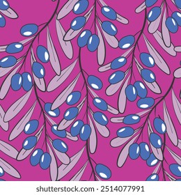 Seamless pattern with blueberry. Natural fresh ripe tasty blueberries. Vector illustration for background, packaging, textile, fabric and various other designs.