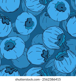 Seamless pattern with blueberry. Natural fresh ripe tasty blueberries. Vector illustration for background, packaging, textile, fabric and various other designs.