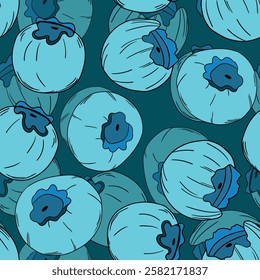 Seamless pattern with blueberry. Natural fresh ripe tasty blueberries. Vector illustration for background, packaging, textile, fabric and various other designs.