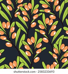 Seamless pattern with blueberry. Natural fresh ripe tasty blueberries. Vector illustration for background, packaging, textile, fabric and various other designs.