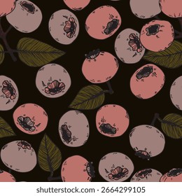 Seamless pattern with blueberry. Natural fresh ripe tasty blueberries. Vector illustration for background, packaging, textile, fabric and various other designs. Food concept.