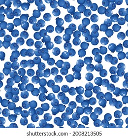Seamless pattern with blueberry on white background. Natural fresh ripe tasty blueberries. Vector illustration for packaging, textile, fabric and various other designs.