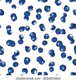 Seamless pattern with blueberry on white background. Natural fresh ripe tasty blueberries. Vector illustration for background, packaging, textile, fabric and various other designs.