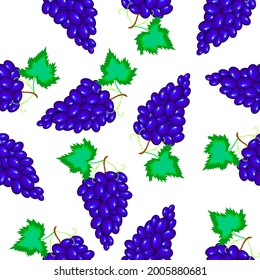 Patrón sin foco de uvas azul-violeta en un fondo blanco.El patrón de fruta puede ser utilizado en bodegas, paquetes de jugos, cosméticos.