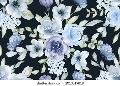 nahtloses Muster, Blauer, Aquarellblume auf Hintergrund