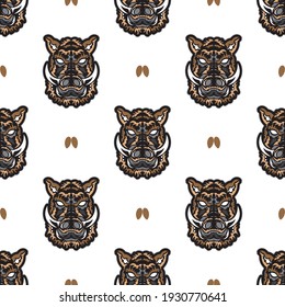 Seamless pattern with boar head. Good for prints, t-shirts, cups and phone cases. Vetkor.