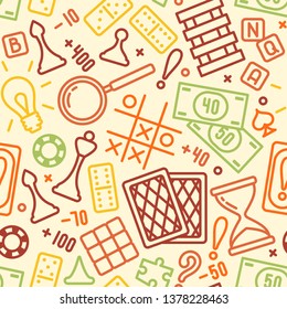 Seamless pattern with board game attributes. Linear style vector illustration. Suitable for wallpaper, wrapping or textile