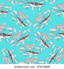 seamless pattern of boat, fishing schedule vector illustration
