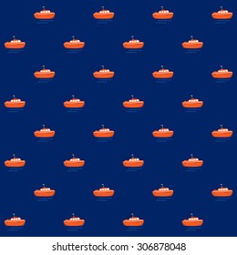 Seamless Pattern with  Boat on a Blue Background , Seamless Pattern with Marine Element for Web Design or Wallpaper or Fabric,  Vector Illustration