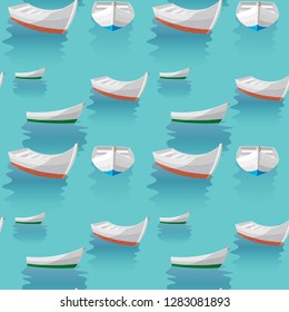 Seamless pattern. boat sailing in blue sea. the boats are laid up