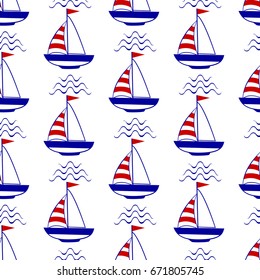 Seamless pattern boat and wave.