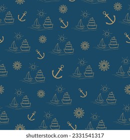 seamless pattern with boats and anchors. good for fabric and other printing