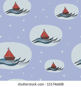 Seamless pattern with boats in sea