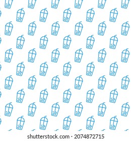 Seamless pattern of boba drink in white background with mini doodle (icon). Vector Illustration