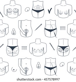 Seamless pattern of body plastic surgery with outline icons. Flat design. Vector illustration