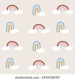 Seamless pattern bohemian style with rainbow with cloud, childish nursery pattern suitable for children product design 