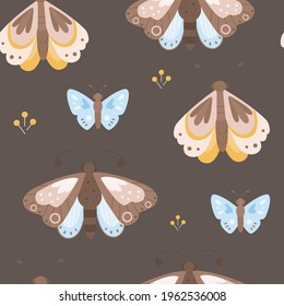 Patrón sin foco con las mariposas boho. Excelente para tela, textil. Ilustración vectorial