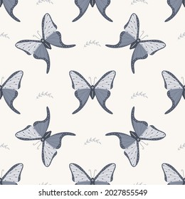 Seamless pattern with boho butterfly. Insect with celestial elements. Witch and magic symbol for textile, fabric, prints. Abstract hand drawn vector illustration in bohemian style.