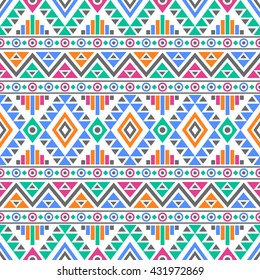 Seamless Pattern In Boho Chic Style. Abstract Background With Aztec Ornament. Ethnic Print Template For Fabric And Paper. Summer Fashion.