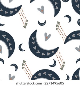 Seamless pattern Boho crescent moon in the children is room