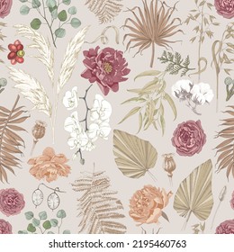 Seamless pattern with boho dried flowers