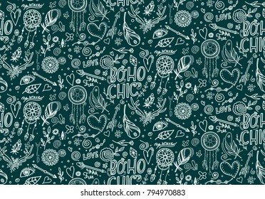 Seamless pattern with boho elements. Ideal for scrapbookong, wrapping paper, textile etc.