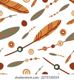 Seamless pattern Boho ethnic bird feather 