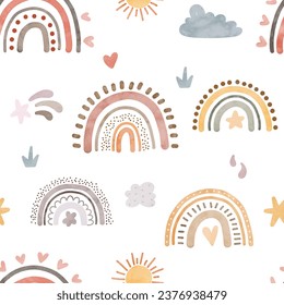 Seamless pattern boho rainbow and cute elements