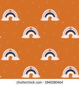 
Seamless pattern. Boho rainbow and dots, set of clipart illustrations. Cute illustration for baby textiles, wallpaper, packaging, cards, backgrounds.