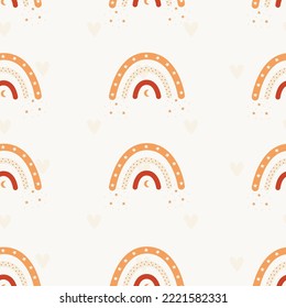 Seamless pattern with boho rainbows on light background - orange rainbows