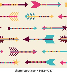 Seamless pattern in boho style with arrows. Abstract tribal texture with geometric arrows in flat style.