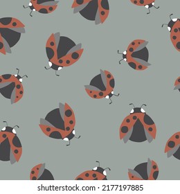 Seamless pattern in boho style with ladybug. Ladybug in dark tones. Modern style. Suitable for scrapbooking, stickers, decoration, merch, clothing, postcards.