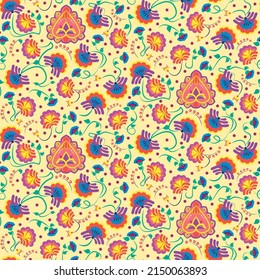 seamless pattern in boho style. Place them together with the offset to create a larger background.