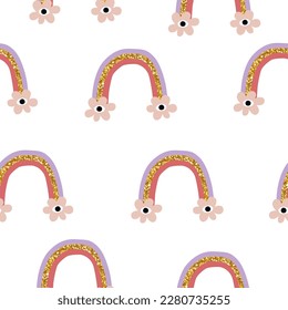 Seamless pattern with boho style rainbows. Cute fantasy print. Vector hand drawn illustration.