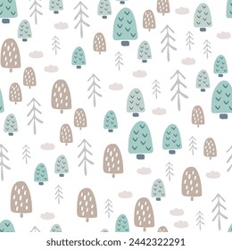 Seamless pattern in boho style. Vintage winter, Christmas elements, winter decorations and abstract elements. Design for textiles, cards, invitations, wrapping paper and boxes. Hand drawn elements