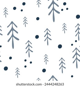 Seamless pattern in boho style. Vintage winter, Christmas elements, winter decorations and abstract elements. Design for textiles, cards, invitations, wrapping paper and boxes. Hand drawn elements