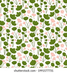 Patrón sin foco con la flor de aceitunas de loto estilizado boho. Ilustración de un hermoso loto rosa dibujada a mano plana vectorial. Ilustración con pantalla plana dibujada a mano vectorial