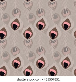 Seamless pattern with boho vintage tribal ethnic colorful vibrant feathers, vector illustration