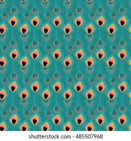 Seamless pattern with boho vintage tribal ethnic colorful vibrant feathers, vector illustration
