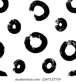 Seamless pattern with bold black sketch hand drawn brush scribble circles shape on white background. Abstract grunge texture. Vector illustration