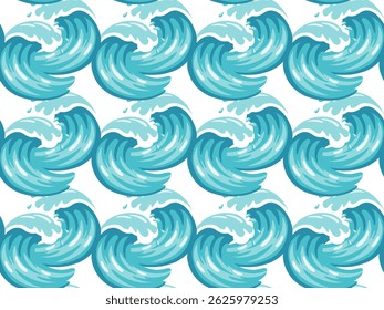 Seamless pattern with bold cartoon ocean waves. Dynamic summer vector background for wrapping, fabric and surf-themed design