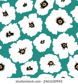 Seamless pattern with bold flowers. Creative floral texture for fabric, apparel, digital papers.Vector illustration
