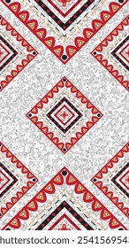 Seamless pattern with bold geometric shapes in warm colors.