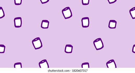 seamless pattern with bold purple outline shape of marshmallow icon isolated on purple background. hand drawn vector. modern scribble for kids, wallpaper, fabric, wrapping paper and gift. 