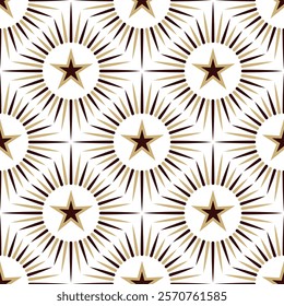 Seamless pattern with bold stars and rays creating a dynamic, elegant pattern for textiles, wallpapers, and more.