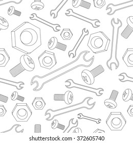 Seamless Pattern Of Bolts, Nuts, Spanners