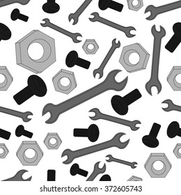 Seamless Pattern Of Bolts, Nuts, Spanners