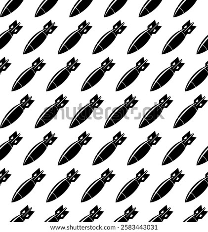 Seamless pattern, bomb. Air bomb, symbol of war, bombardment or explosion. Powerful offensive weapon. 