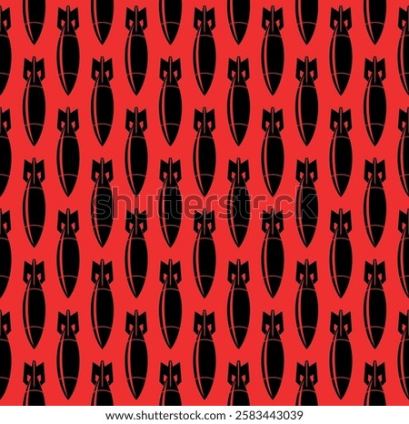 Seamless pattern, bomb. Air bomb, symbol of war, bombardment or explosion. Powerful offensive weapon. 